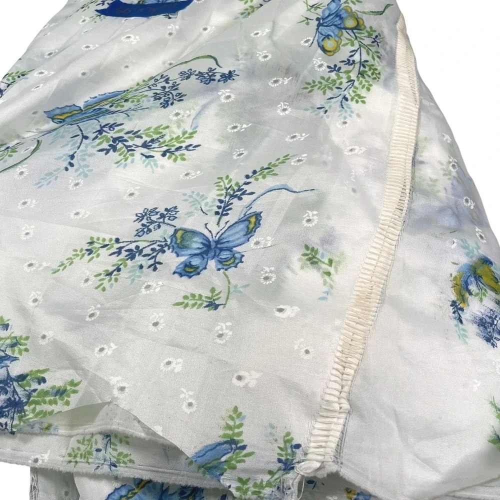 7 Yards White Blue Butterfly Floral Eyelet Sheer Fabric Panels Cottagecore DIY‎